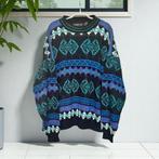 Vintage Trui Maat XL Zwart Groen Blauw Paars Retro Gebreid, Kleding | Heren, Truien en Vesten, Verzenden, Zwart, Zo goed als nieuw