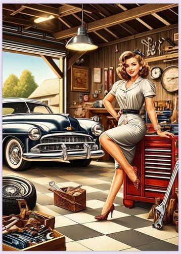 Retro Garage 50s Sexy Pin up Grote 50x70cm Kunst Poster beschikbaar voor biedingen