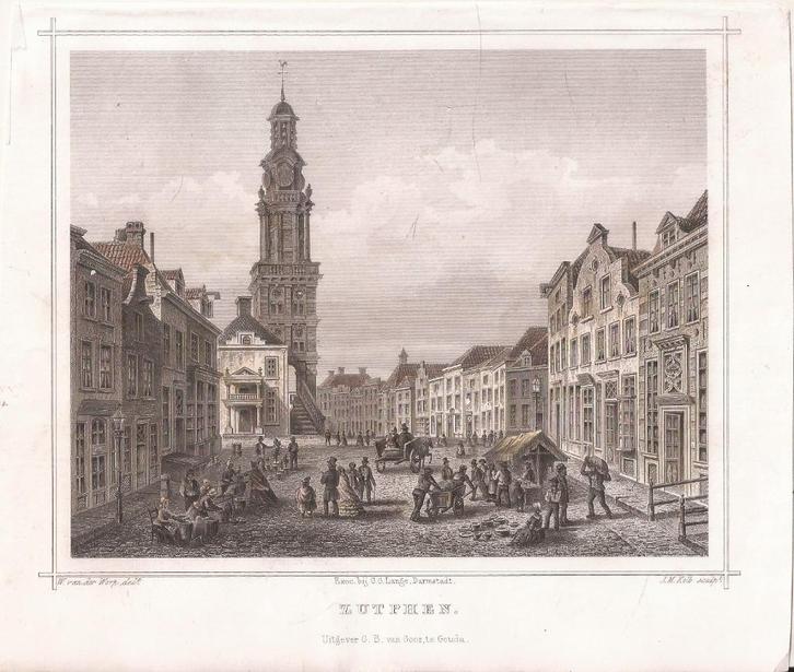 Zutphen Staalgravure 1858 Terwen, Antiek en Kunst, Kunst | Etsen en Gravures, Ophalen of Verzenden