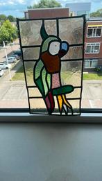 Antieke Papegaai glas-in-lood raamhanger, Antiek en Kunst, Ophalen of Verzenden