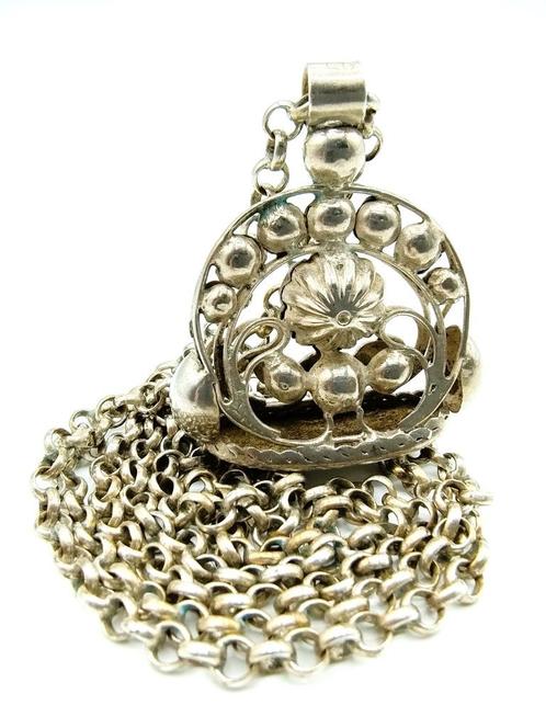 Zilveren jasseronketting met cachet hanger, 71 cm., Sieraden, Tassen en Uiterlijk, Antieke sieraden, Hanger, Zilver, Verzenden