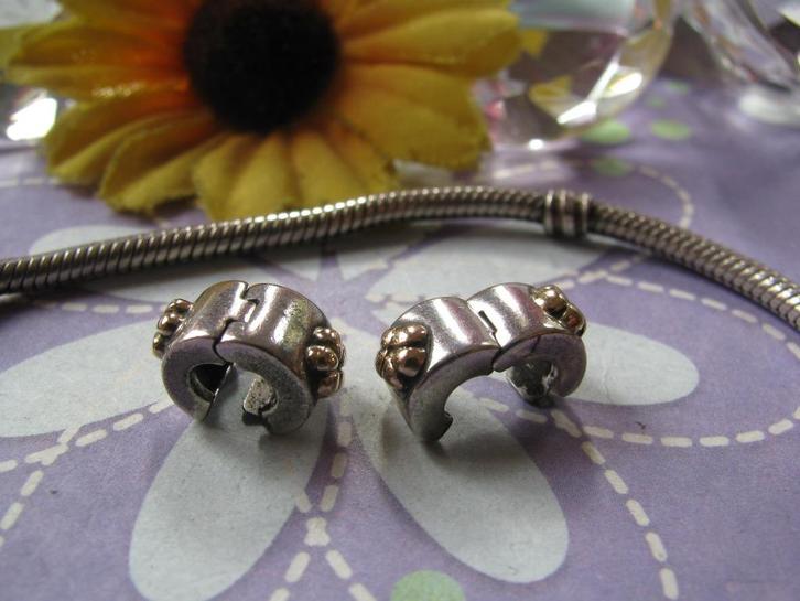 2 x Pandora clip P207 = boterbloem/buttercup + 14 krt GOUD =, Sieraden, Tassen en Uiterlijk, Bedels, Zo goed als nieuw, Pandora