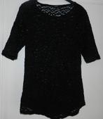 Feestelijke Mango zwarte kanten top met korte mouwen, Verzenden, Maat 46/48 (XL) of groter, Zwart