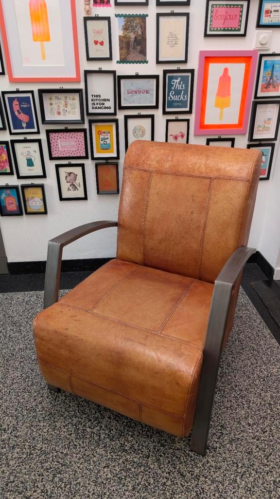Echt Lederen Fauteuil - Stijlvol & Comfortabel, Huis en Inrichting, Fauteuils, Zo goed als nieuw, Leer, 75 tot 100 cm, 75 tot 100 cm
