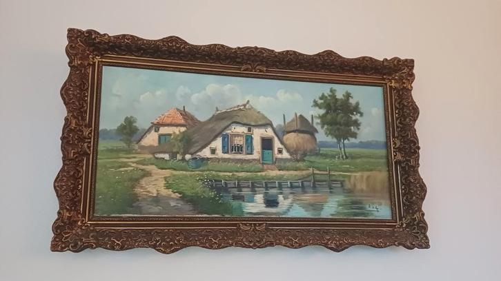 Na oorlogs schilderij van een boerderijlandschap, Antiek en Kunst, Kunst | Schilderijen | Klassiek, Ophalen of Verzenden