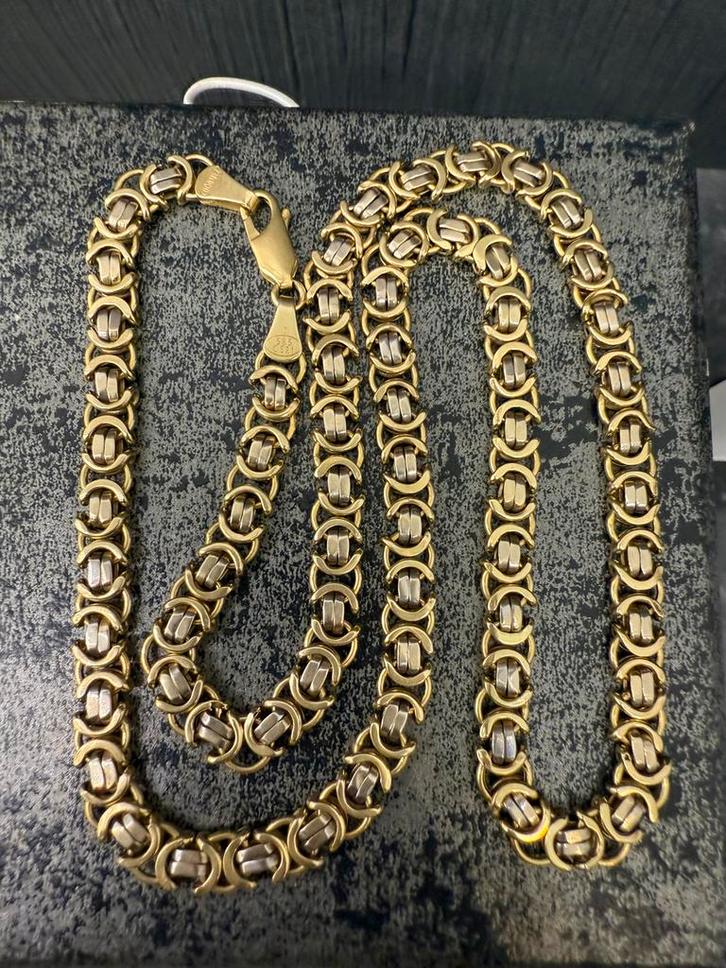 Prachtige 14 karaats gouden platte koningsketting, Sieraden, Tassen en Uiterlijk, Kettingen, Goud, Ophalen of Verzenden