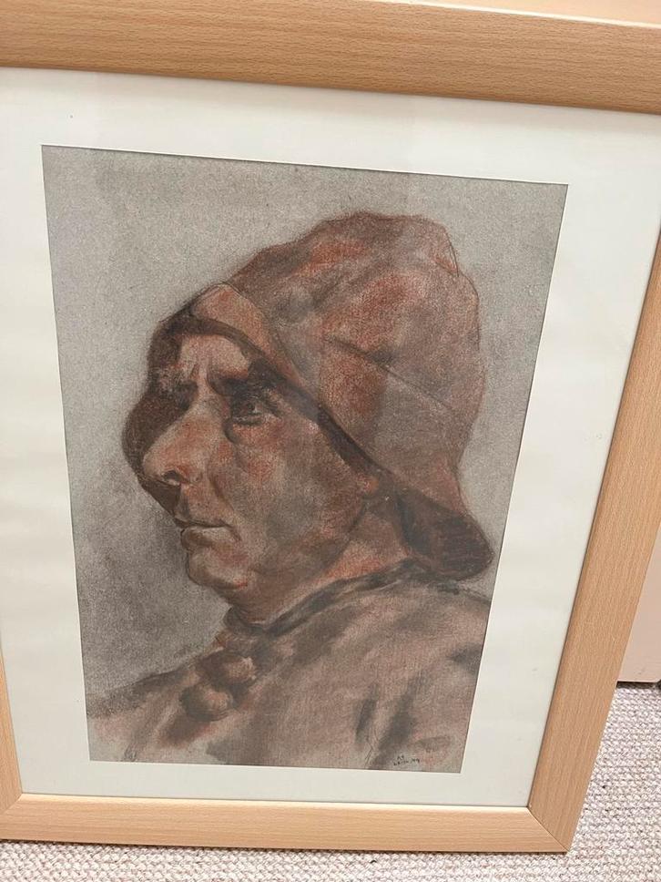 Karel Arkema - Visser met Zuidwester, Antiek en Kunst, Kunst | Tekeningen en Foto's, Ophalen of Verzenden