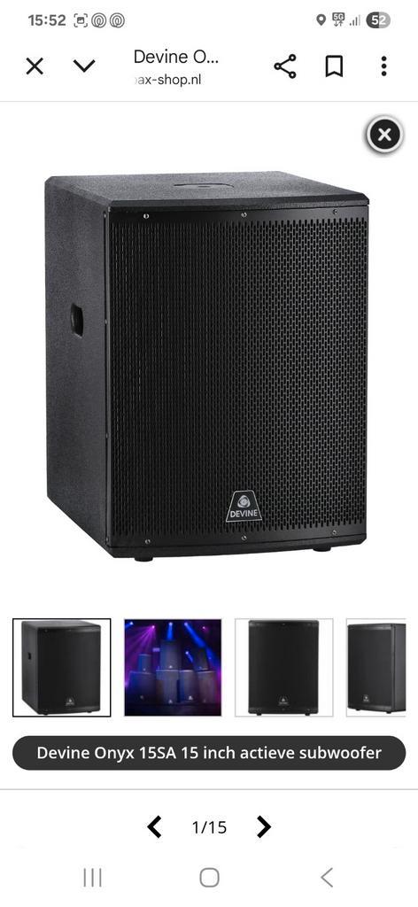 Devine Onyx 15SA subwoofer, Muziek en Instrumenten, Versterkers | Keyboard, Monitor en PA, Zo goed als nieuw, Minder dan 500 watt
