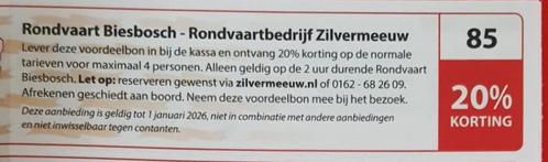 Rondvaart Biesbosch-Rondvaartbedrijf Zilvermeeuw 20% korting, Tickets en Kaartjes, Kortingen en Cadeaubonnen, Drie personen of meer