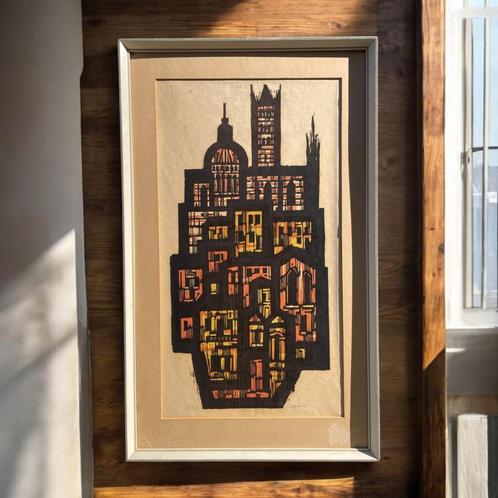 Akke Sins Potlood Gesigneerde Citscape Lithografie Vintage J, Antiek en Kunst, Kunst | Litho's en Zeefdrukken, Ophalen of Verzenden