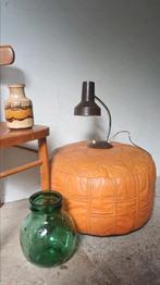 Mooie vintage jaren 70 leren poef cognac, Ophalen of Verzenden, Rond
