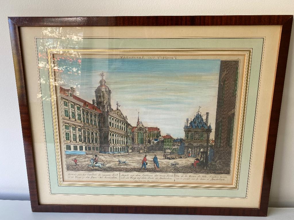 18e eeuwse optica prent van Amsterdam, Antiek en Kunst, Kunst | Etsen en Gravures, Ophalen of Verzenden