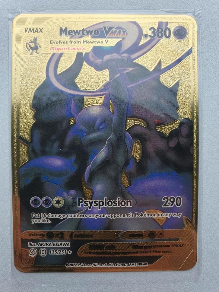 Mewtwo V Max Metalen kaart Pokemon Goudkleurig Pokémon metal, Hobby en Vrije tijd, Verzamelkaartspellen | Pokémon, Nieuw, Ophalen of Verzenden