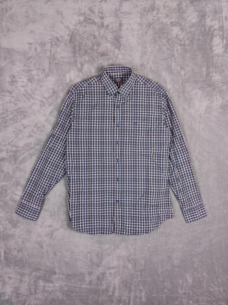 Paul en Shark Overhemd L Blauw Navy Bruin Ruit Plaid, Kleding | Heren, Overhemden, Zo goed als nieuw, Halswijdte 41/42 (L), Blauw