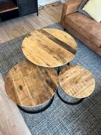 Mangohout salontafel set industrieel 3 stuks, Ophalen, Rond, 50 tot 100 cm, Minder dan 50 cm