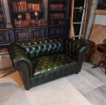 Antiek Groene Chesterfield Buttonseat 2-zits beschikbaar voor biedingen