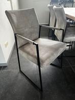 6 Grijze Lederen Stoelen met Armleuning, Ophalen, Leer, Zo goed als nieuw, Industriële stoelen