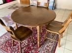 Ronde eiken tafel met stoelen, Gebruikt, Ophalen of Verzenden, Vier personen, 100 tot 150 cm