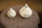 2 mooie oude witte knoflook en uitpot met deksel, Ophalen of Verzenden