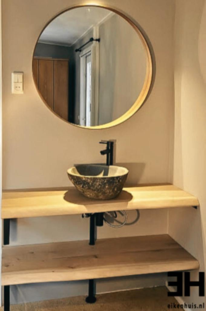 Massief Eiken boomstam wastafel blad 160x50x4cm A-kwaliteit, Huis en Inrichting, Badkamer | Badkamermeubels, Nieuw, Wasbak of Wastafel