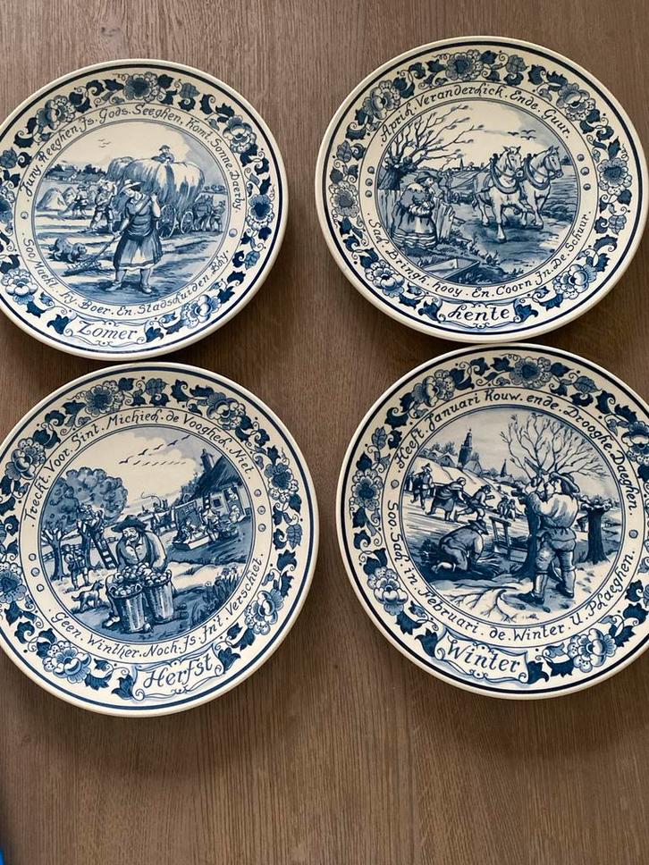 Royal Bleu Delft 4 Jaargetijden Borden, Antiek en Kunst, Antiek | Wandborden en Tegels, Ophalen of Verzenden