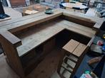 Steigerhouten bar  met 4 barkrukken., Ophalen, Zo goed als nieuw