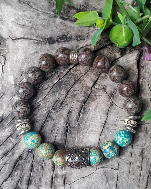 Nieuwe  10mm herenarmband van Bronziet & Agaat, Sieraden, Tassen en Uiterlijk, Armbanden, Nieuw, Overige materialen, Bruin, Met bedels of kralen