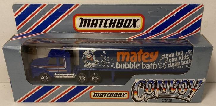 Matchbox CY-16 A-9 Scania T142 MATEY (UK), Hobby en Vrije tijd, Modelauto's | Overige schalen, Zo goed als nieuw, Bus of Vrachtwagen