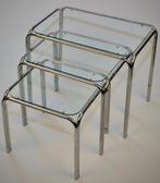 Vintage Miniset (bijzettafels), Jaren 70 Uit Metaal en Glas, Verzenden, Huis en Inrichting