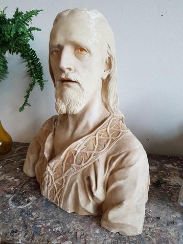 Vintage Heilig Hart Borstbeeld Jezus Buste gips groot zwaar