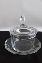 Kristallen bonbon pot met deksel en schotel, geslepen, Ophalen of Verzenden
