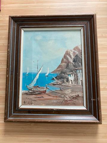 schilderij zeegezicht met boten beschikbaar voor biedingen