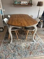 Landelijke brocante massief eiken eettafel, Huis en Inrichting, Complete eetkamers, Ophalen, Zo goed als nieuw, 6 tot 8 stoelen