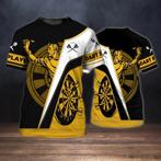 Dart shirt 6 (heren mannen darts t-shirt sport geel zwart), Verzenden, Nieuw