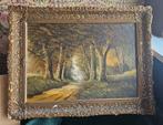 Groot Olieverf Schilderij - Landschap met Houten Lijst, Ophalen of Verzenden