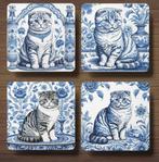 Scottish Fold Delfts Blauw onderzetters met houder, Ophalen of Verzenden, Nieuw, Glas of Kopje