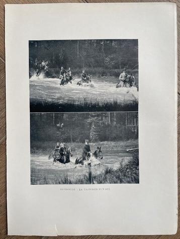 Paarden prent 1907 paper hunt / la traversee d'un gue beschikbaar voor biedingen