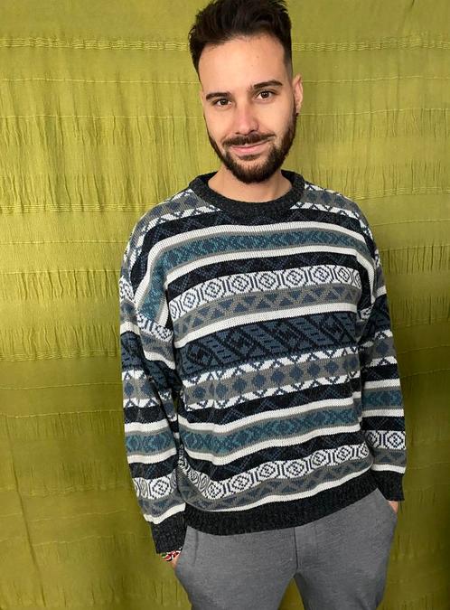 Vintage trui - Coogi style / gestreept - grijs / wit S, Kleding | Heren, Truien en Vesten, Gedragen, Maat 46 (S) of kleiner, Grijs