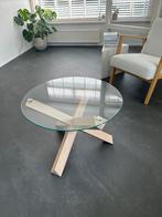 Salontafel Ø 65 cm glas met massief eiken poten, Huis en Inrichting, Tafels | Salontafels, Ophalen, 50 tot 100 cm, Eikenhout, 50 tot 75 cm