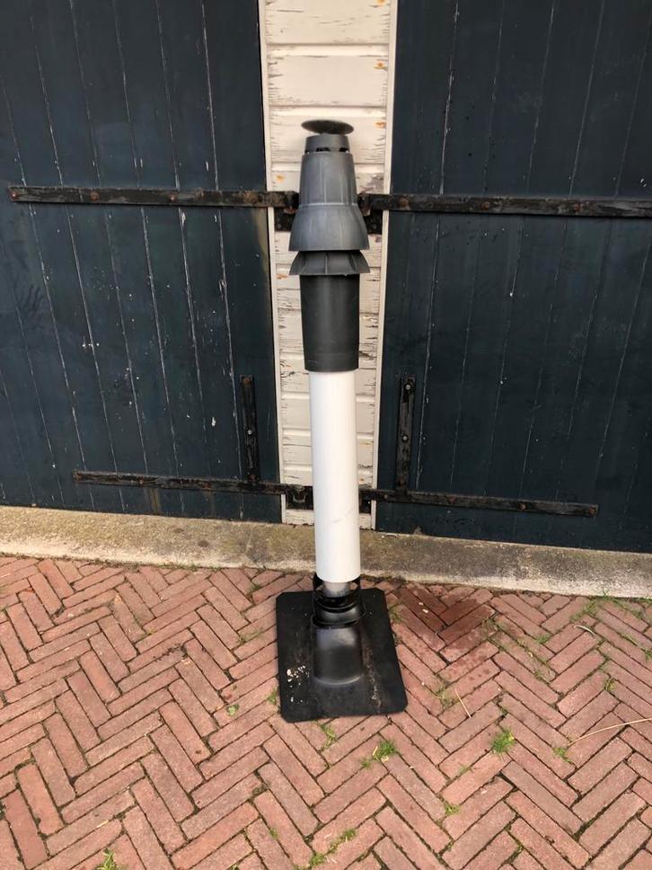 Ubbink Rookgasafvoer Aluminium + Doorvoerpan, Doe-het-zelf en Verbouw, Buizen en Afvoer, Gebruikt, Afvoer, Aluminium, Minder dan 2 meter