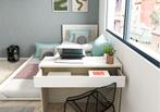 Shipley 1-persoonsbed met bureau en slaaplade - Wit/witgrene, Kinderen en Baby's, Kinderkamer | Bedden