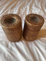 Birma Rieten kandelaars (2 stuks), Ophalen of Verzenden, Zo goed als nieuw, Rond, Riet