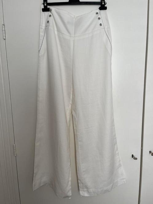 Wijde gevoerde linnen pantalon maat 40, Kleding | Dames, Broeken en Pantalons, Zo goed als nieuw, Maat 42/44 (L), Wit, Ophalen of Verzenden