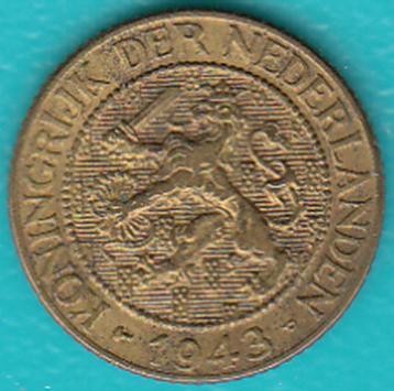 Nederland 1 cent 1943 Wilhelmina, Sch. 1287 in munthouder  beschikbaar voor biedingen