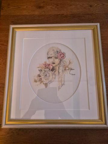 Borduurwerk Schilderij - Vrouw met Bloemen beschikbaar voor biedingen