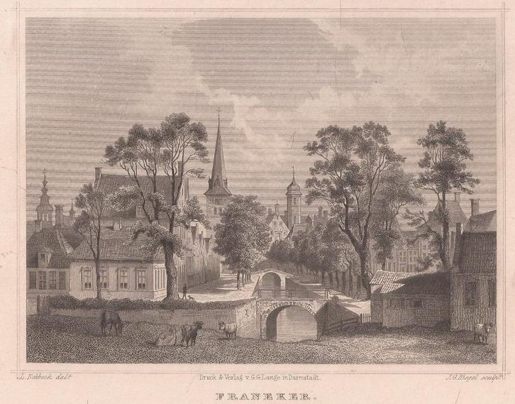 Franeker Stadsgezicht Staalgravure 1858 Terwen, Antiek en Kunst, Kunst | Etsen en Gravures, Ophalen of Verzenden
