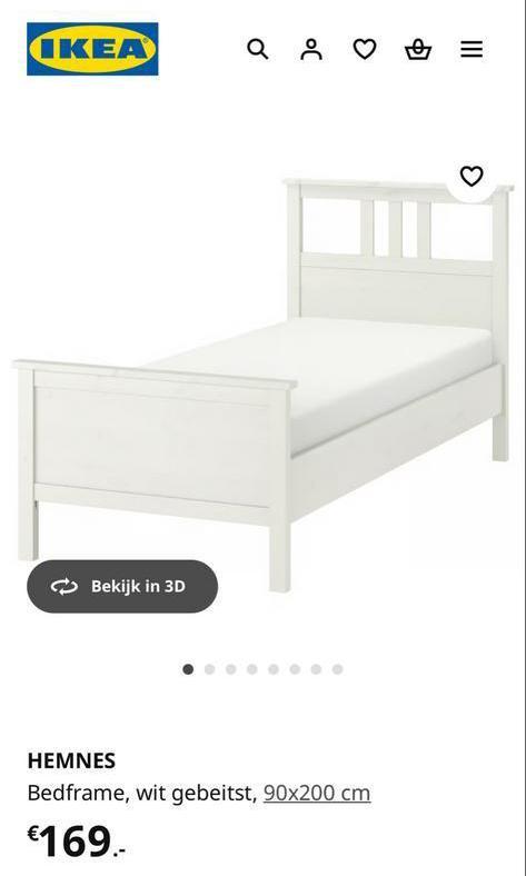 IKEA Hemnes Bed + lattenbodem 1 persoons  - 90x200 cm, Huis en Inrichting, Slaapkamer | Bedden, Zo goed als nieuw, Eenpersoons