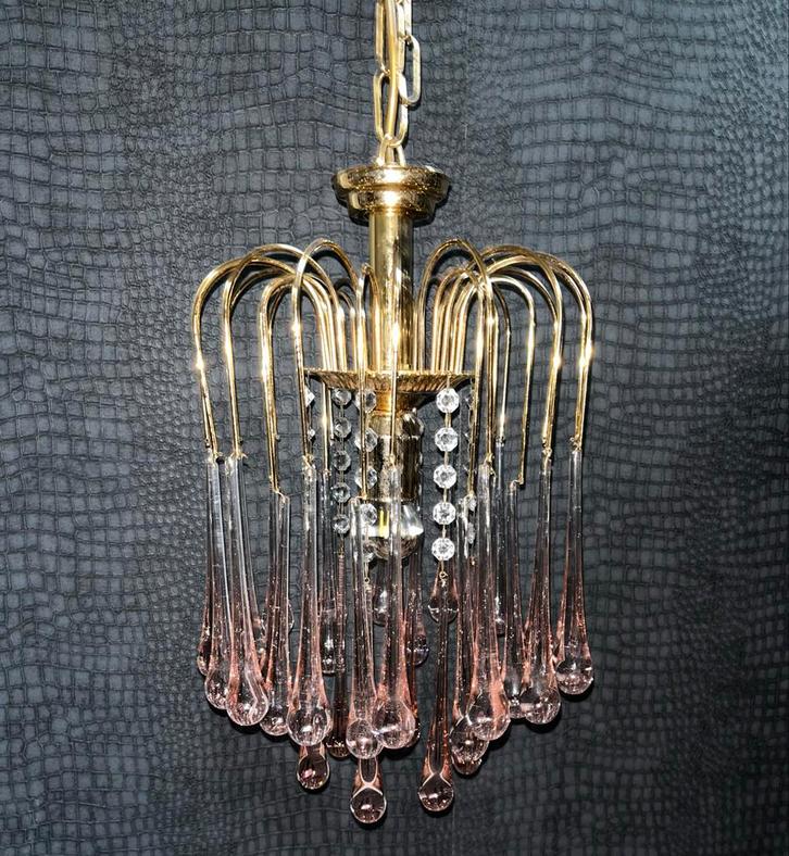 Murano glas Kroonluchter Waterval kristal roze, Huis en Inrichting, Lampen | Kroonluchters, Gebruikt, Glas, Ophalen