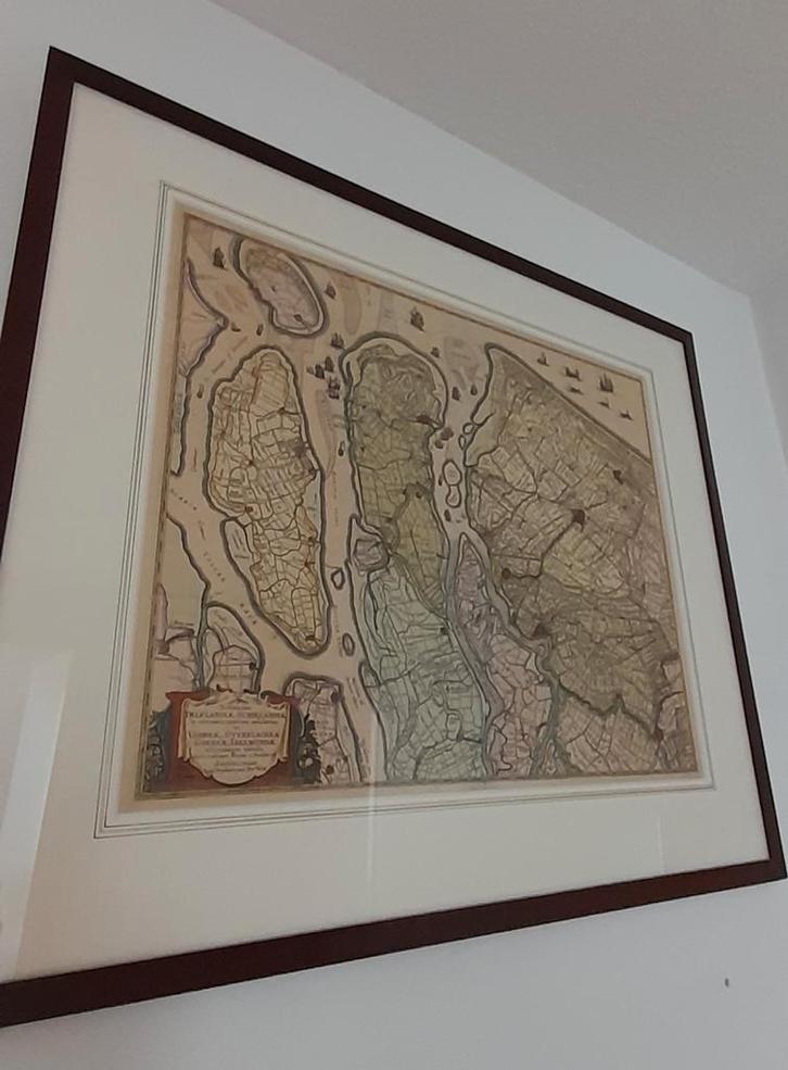 Kaart originele antieke gravure Frederik de Wit ingelijst, Boeken, Atlassen en Landkaarten, Zo goed als nieuw, Landkaart, Nederland