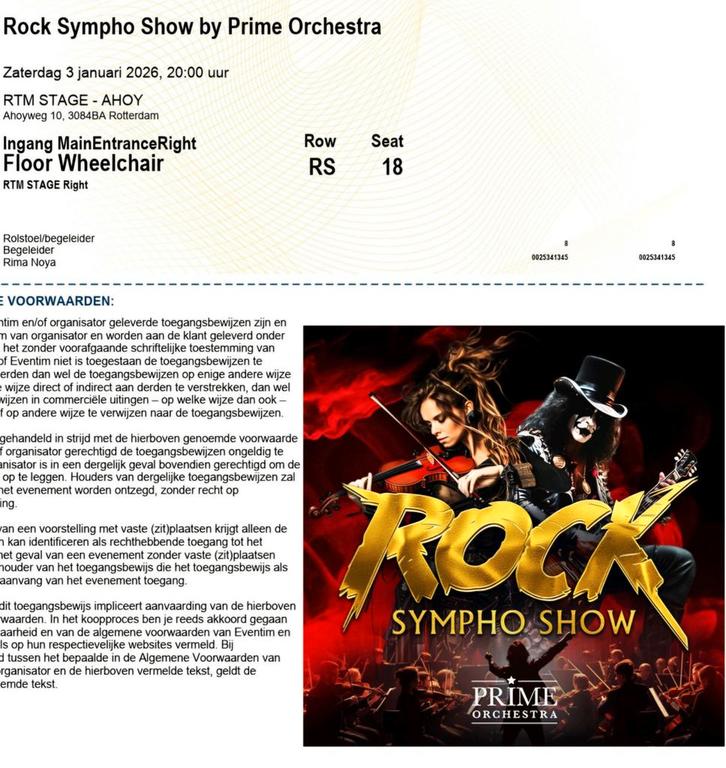 2 stuks Rock Sympho show 3 januari - rolstoelplaats, Tickets en Kaartjes, Concerten | Dance, Twee personen, Januari